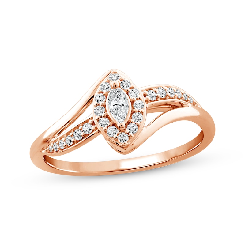 Main Image 1 of Diamond Ring 1/4 ct tw Marquise & Round 10K Rose Gold