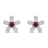 Thumbnail Image 1 of Disney Treasures Garnet & Diamond Vintage Mickey Flower Earrings 1/6 ct tw Sterling Silver
