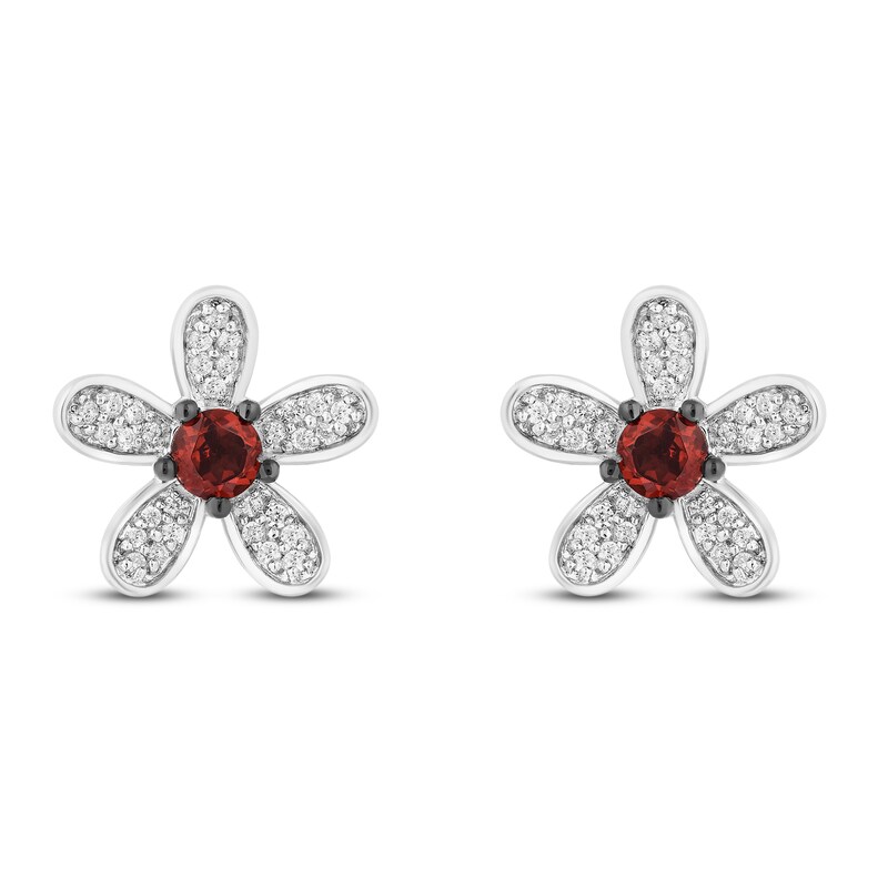 Disney Treasures Garnet & Diamond Vintage Mickey Flower Earrings 1/6 ct tw Sterling Silver