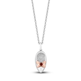 Disney Treasures Minnie Mouse Garnet & Diamond Vintage Shoe Necklace 1/15 ct tw Sterling Silver & 10K Rose Gold 17&quot;