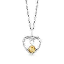 Hallmark Diamonds Citrine Heart Necklace 1/10 ct tw Sterling Silver 18&quot;