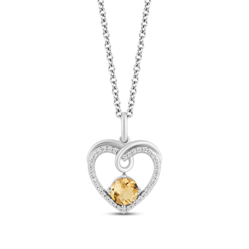 Hallmark Diamonds Citrine Heart Necklace 1/10 ct tw Sterling Silver 18"