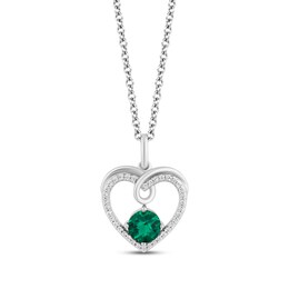Hallmark Diamonds Lab-Created Emerald Heart Necklace 1/10 ct tw Round-Cut Sterling Silver 18&quot;