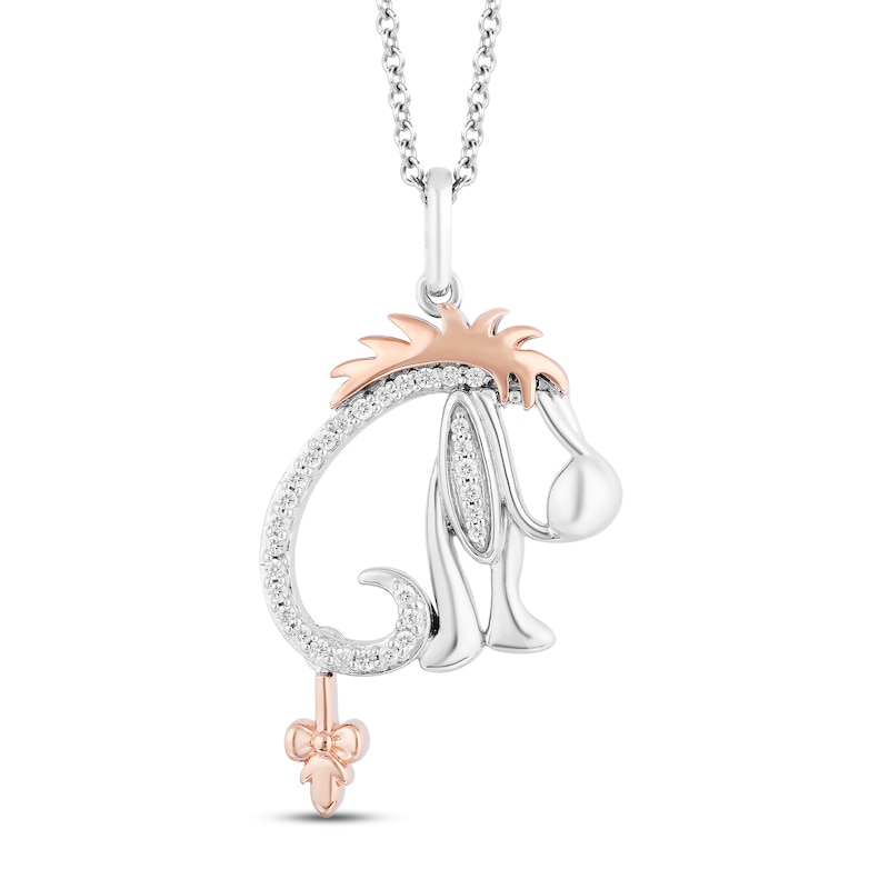 Main Image 1 of Disney Treasures Winnie the Pooh "Eeyore" Diamond Necklace 1/15 ct tw Sterling Silver & 10K Rose Gold 19"