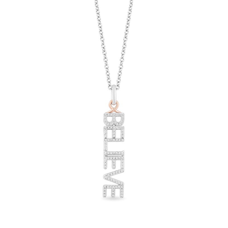 Main Image 1 of Hallmark Diamonds "Believe" Necklace 1/5 ct tw Round-Cut Sterling Silver & 10K Rose Gold 18"