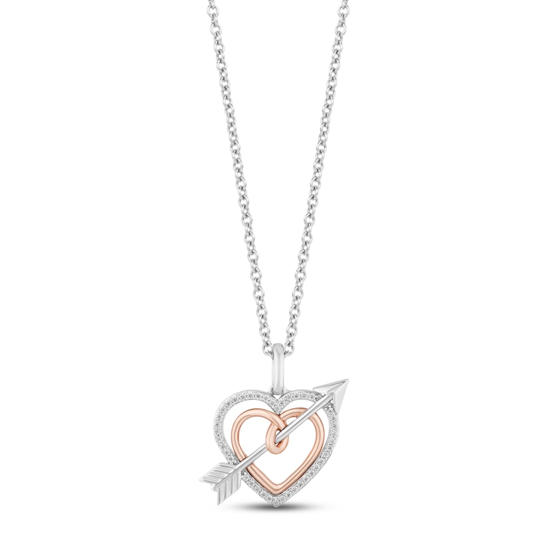Main Image 1 of Hallmark Diamonds Heart & Arrow Necklace 1/10 ct tw Sterling Silver & 10K Rose Gold 18"