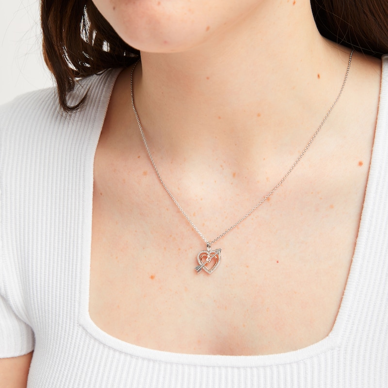 Main Image 3 of Hallmark Diamonds Heart & Arrow Necklace 1/10 ct tw Sterling Silver & 10K Rose Gold 18"