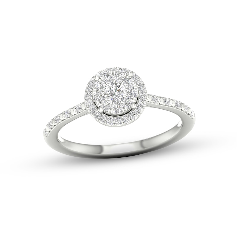 Main Image 1 of Multi-Diamond Halo Promise Ring 1/4 ct tw 10K White Gold