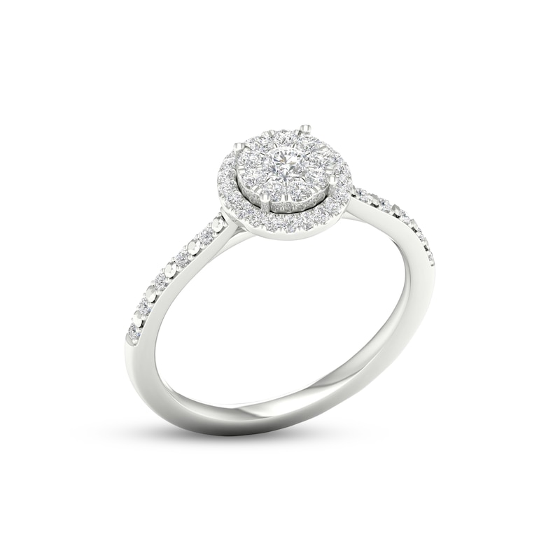 Main Image 2 of Multi-Diamond Halo Promise Ring 1/4 ct tw 10K White Gold