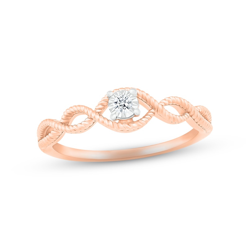 Main Image 1 of Round-Cut Diamond Solitaire Rope Twist Promise Ring 1/20 ct tw 10K Rose Gold