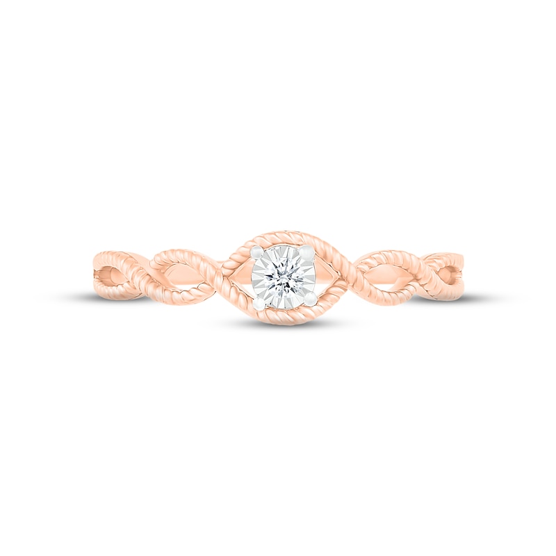 Main Image 2 of Round-Cut Diamond Solitaire Rope Twist Promise Ring 1/20 ct tw 10K Rose Gold