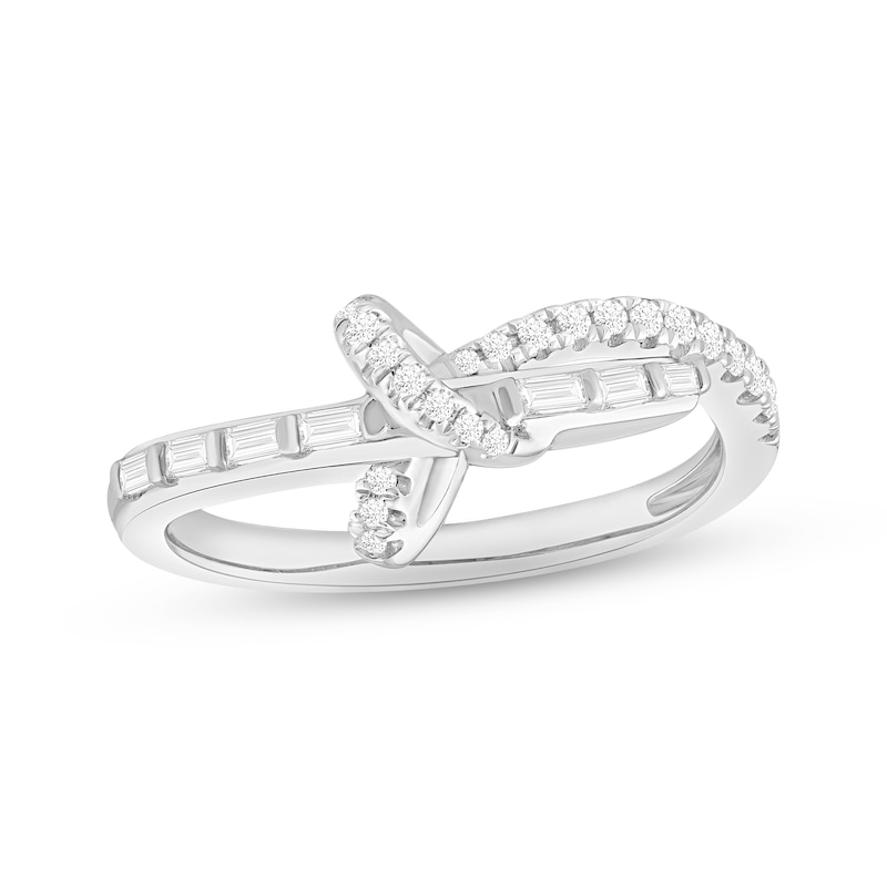 Diamond Knot Ring 1/4 ct tw Round & Baguette-cut 10K White Gold