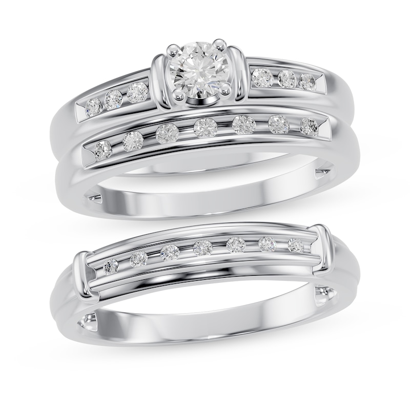 Main Image 1 of Adore His & Hers Round-Cut Diamond Three-Piece Bridal Set 1/3 ct tw 10K White Gold