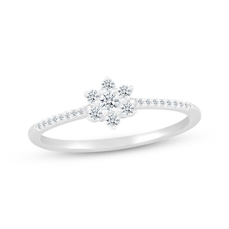 Main Image 1 of Diamond Flower Promise Ring 1/5 ct tw 10K White Gold