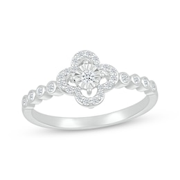 Diamond Clover Halo Promise Ring 1/5 ct tw 10K White Gold
