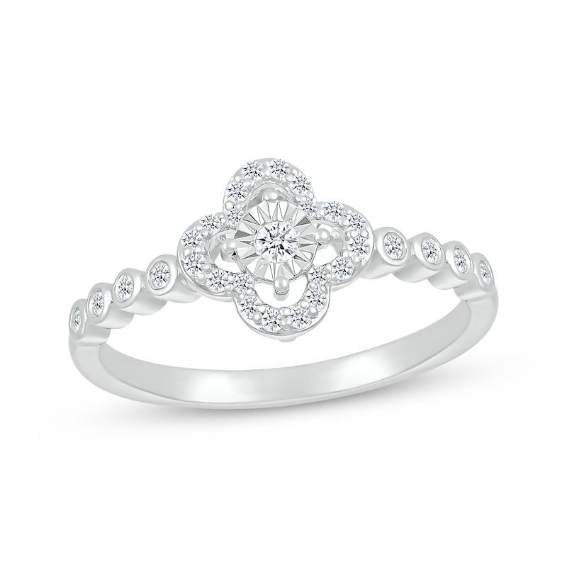 Main Image 1 of Diamond Clover Halo Promise Ring 1/5 ct tw 10K White Gold