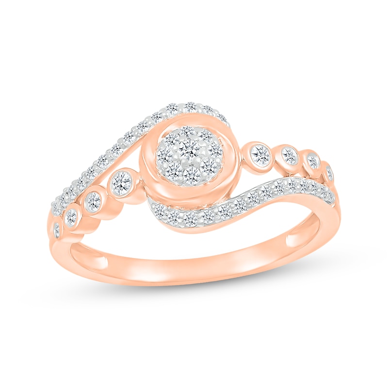 Main Image 1 of Multi-Diamond Swirl Halo Promise Ring 1/4 ct tw 10K Rose Gold