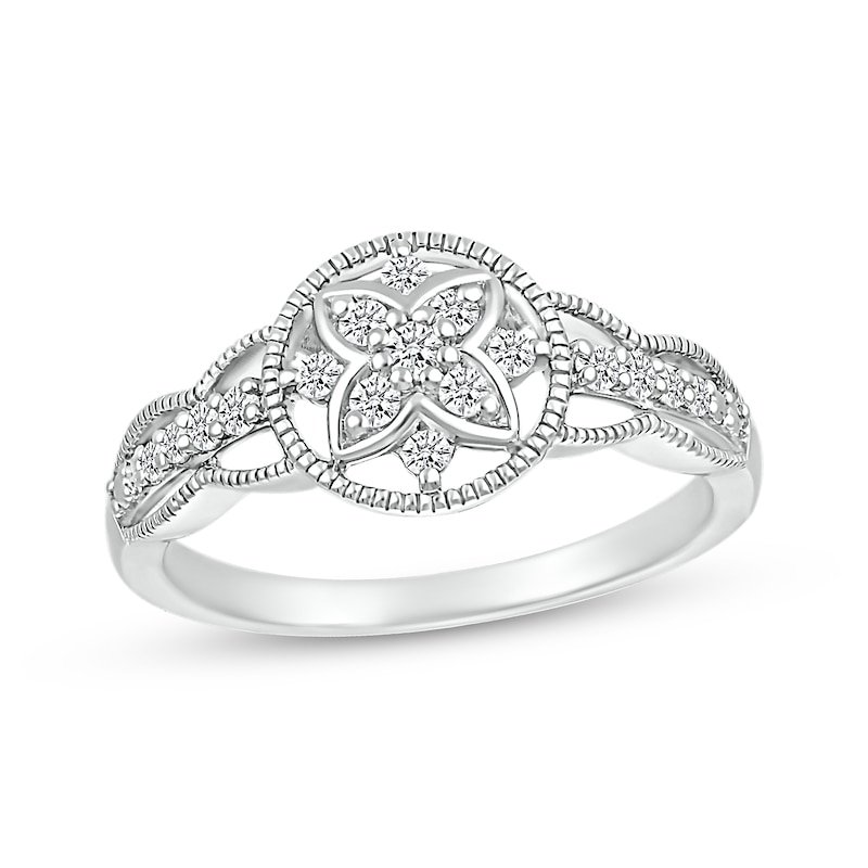Main Image 1 of Diamond Milgrain Circle Promise Ring 1/5 ct tw Sterling Silver