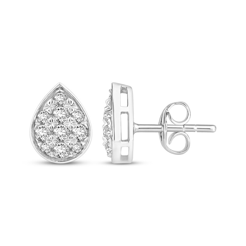 Multi-Diamond Center Pear Stud Earrings 1/2 ct tw 10K White Gold