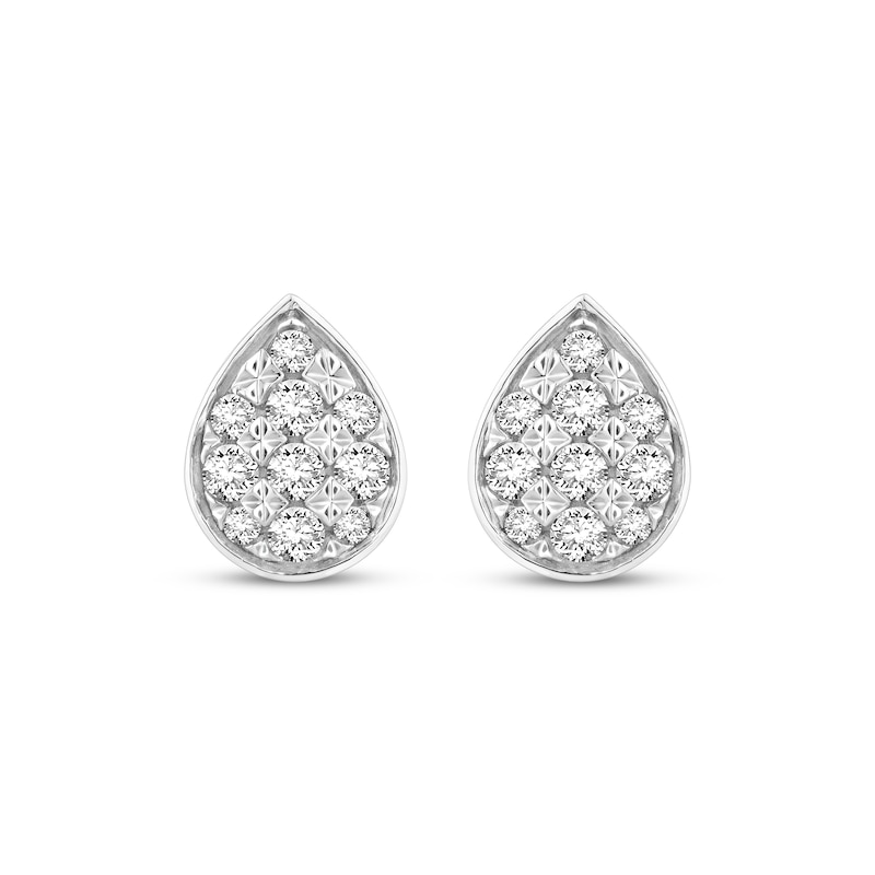 Multi-Diamond Center Pear Stud Earrings 1/2 ct tw 10K White Gold