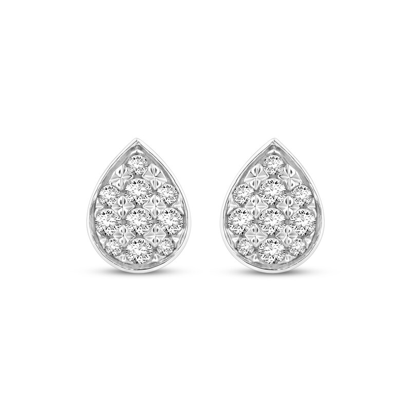 Multi-Diamond Center Pear Stud Earrings 1/2 ct tw 10K White Gold