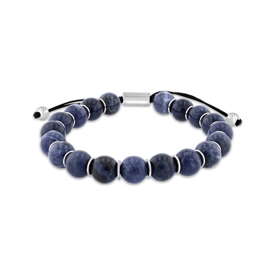 Men's Sodalite Bead Bolo Bracelet Stainless Steel 10.5"