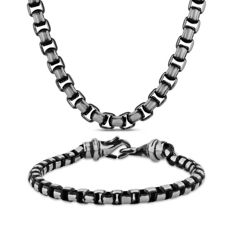 Men's Box Chain Gift Set Black Ion-Plated Stainless Steel