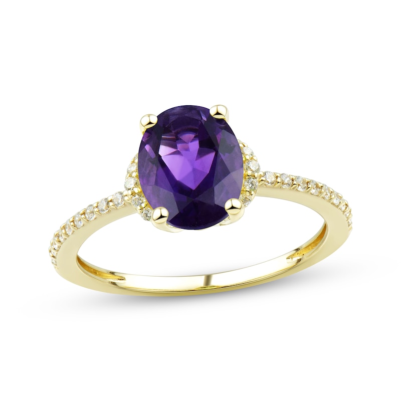Main Image 1 of Oval-Cut Amethyst & Diamond Ring 1/8 ct tw 10K Yellow Gold