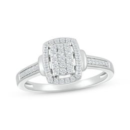 Multi-Diamond Center Elongated Cushion-Shaped Promise Ring 1/4 ct tw Sterling Silver