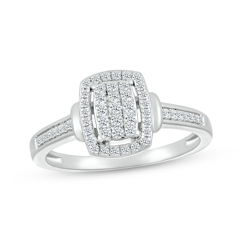 Main Image 1 of Multi-Diamond Center Elongated Cushion-Shaped Promise Ring 1/4 ct tw Sterling Silver
