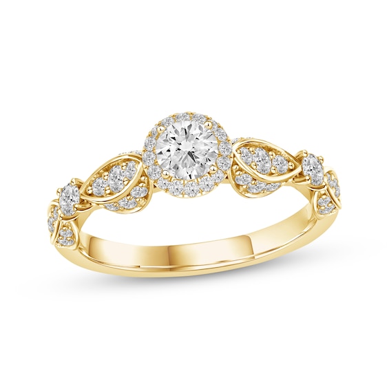Round-Cut Diamond Halo Engagement Ring 1 ct tw 18K Yellow Gold