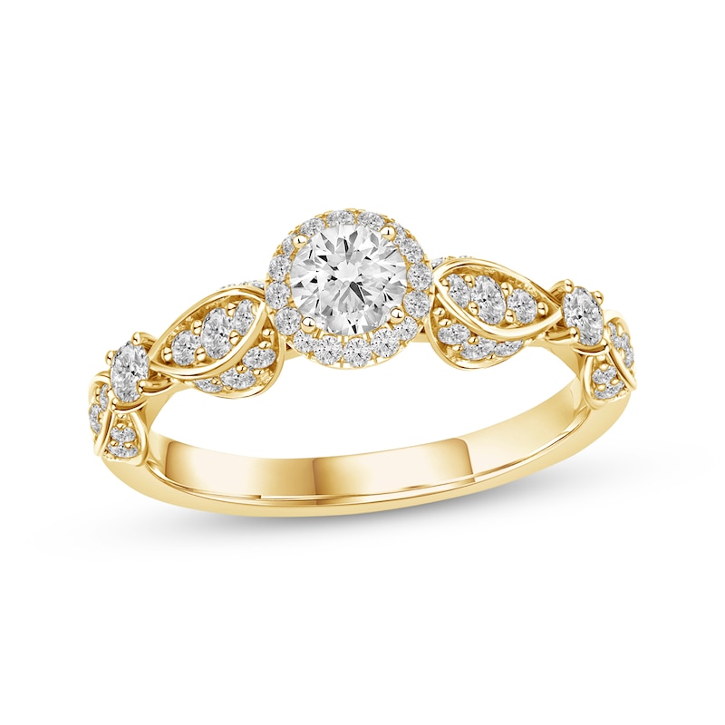 Main Image 1 of Round-Cut Diamond Halo Engagement Ring 1 ct tw 18K Yellow Gold