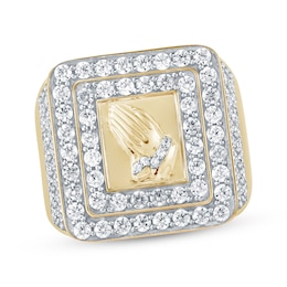 Men's Diamond Praying Hands Signet-Style Ring 2 ct tw 14K Yellow Gold