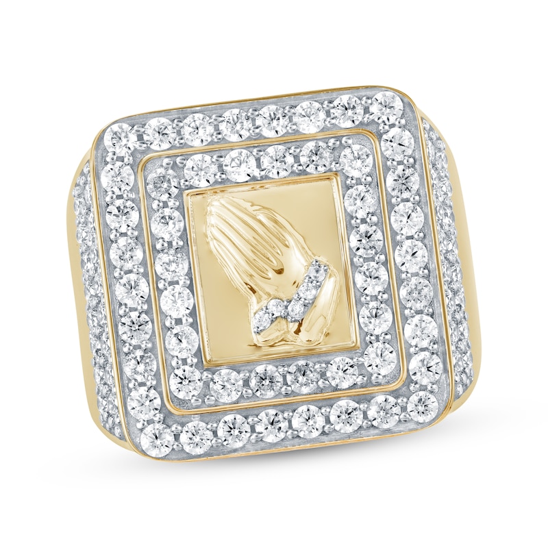 Main Image 1 of Men's Diamond Praying Hands Signet-Style Ring 2 ct tw 14K Yellow Gold