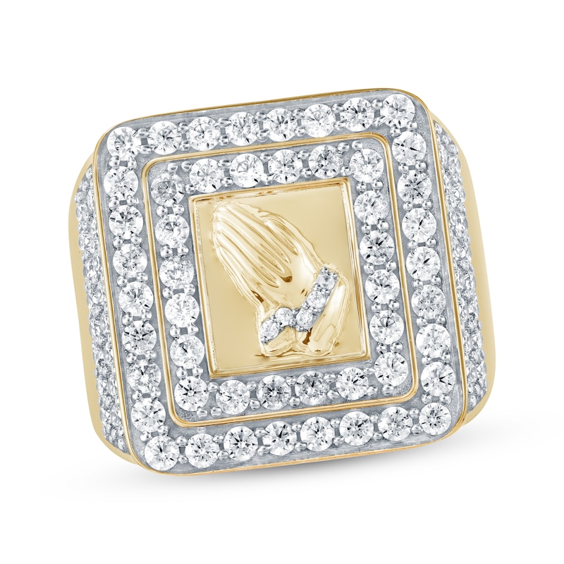 Men's Diamond Praying Hands Signet-Style Ring 2 ct tw 14K Yellow Gold