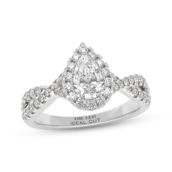 THE LEO Ideal Cut Diamond Pear-Shaped Halo Engagement Ring 1 ct tw 14K White Gold