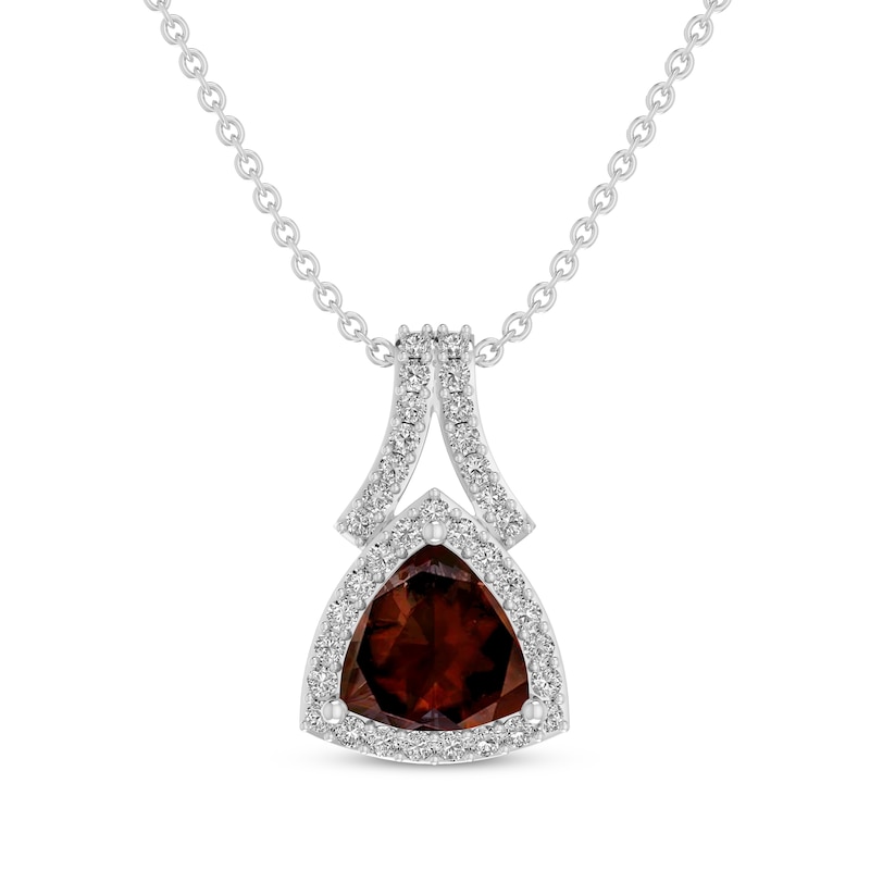 Main Image 1 of Trillion-Cut Garnet & White Lab-Created Sapphire Necklace Sterling Silver 18"