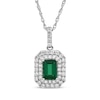 Thumbnail Image 0 of Octagon-Cut Lab-Created Emerald & White Lab-Created Sapphire Double Halo Necklace Sterling Silver 18"