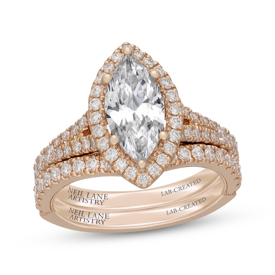 Neil Lane Artistry Marquise-Cut Lab-Grown Diamond Halo Bridal Set 3 ct tw 14K Yellow Gold