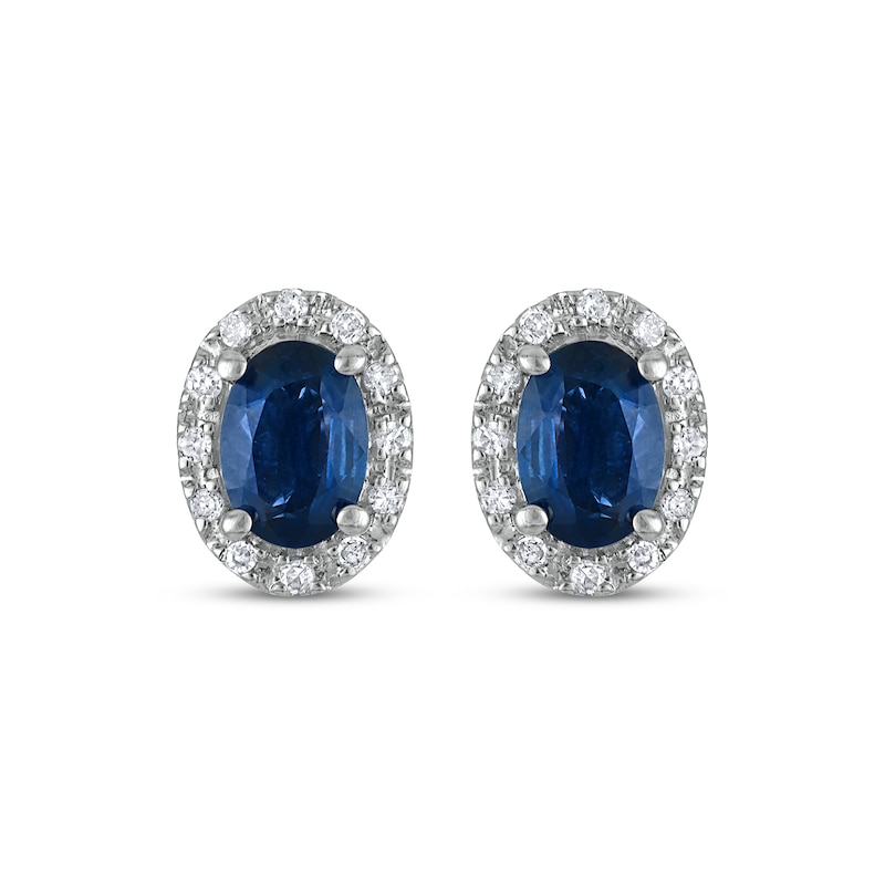 Main Image 2 of Oval-Cut Natural Blue Sapphire & Diamond Stud Earrings 1/10 ct tw 14K White Gold