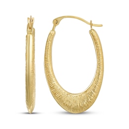 Textured Tapered Oval Hoop Earrings 14K Yellow Gold 24mm