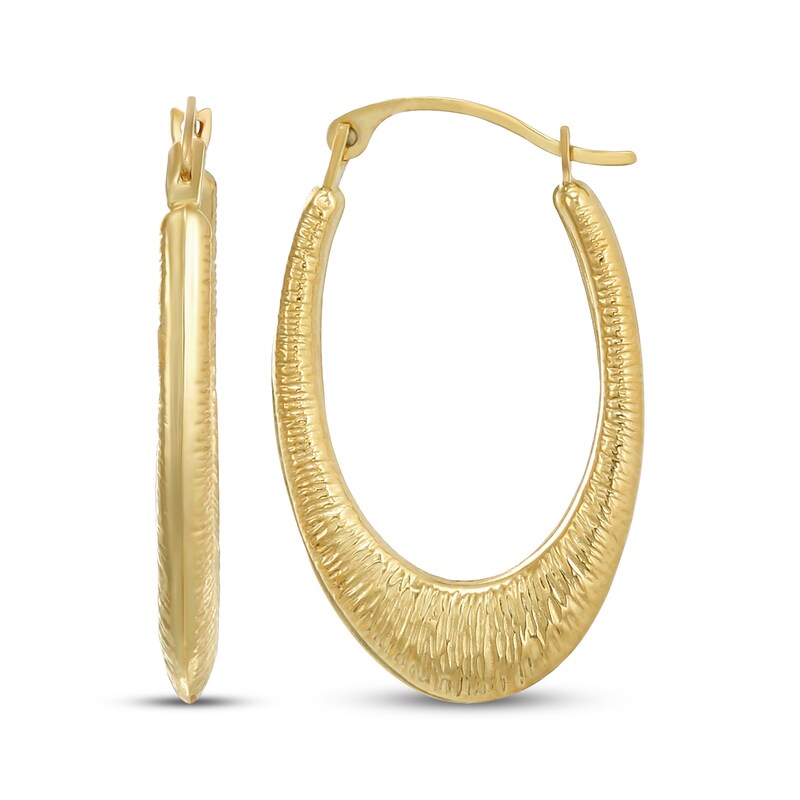 Main Image 1 of Textured Tapered Oval Hoop Earrings 14K Yellow Gold 24mm