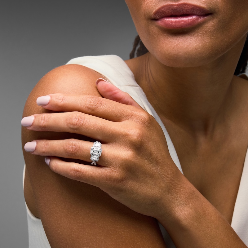 Main Image 4 of Neil Lane Artistry Emerald-Cut Lab-Grown Diamond Three-Stone Engagement Ring 2-1/3 ct tw 14K White Gold