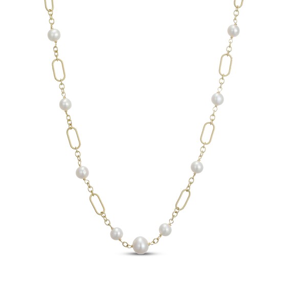 Cultured Pearl Link Necklace 18K Yellow Gold-Plated Sterling Silver 18"
