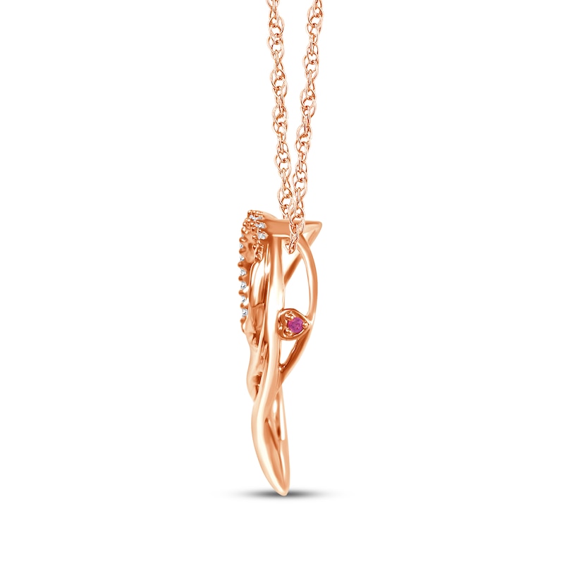 Main Image 2 of Diamond & Pink Sapphire Tilted Heart Leaf Necklace 1/8 ct tw 10K Rose Gold 18"