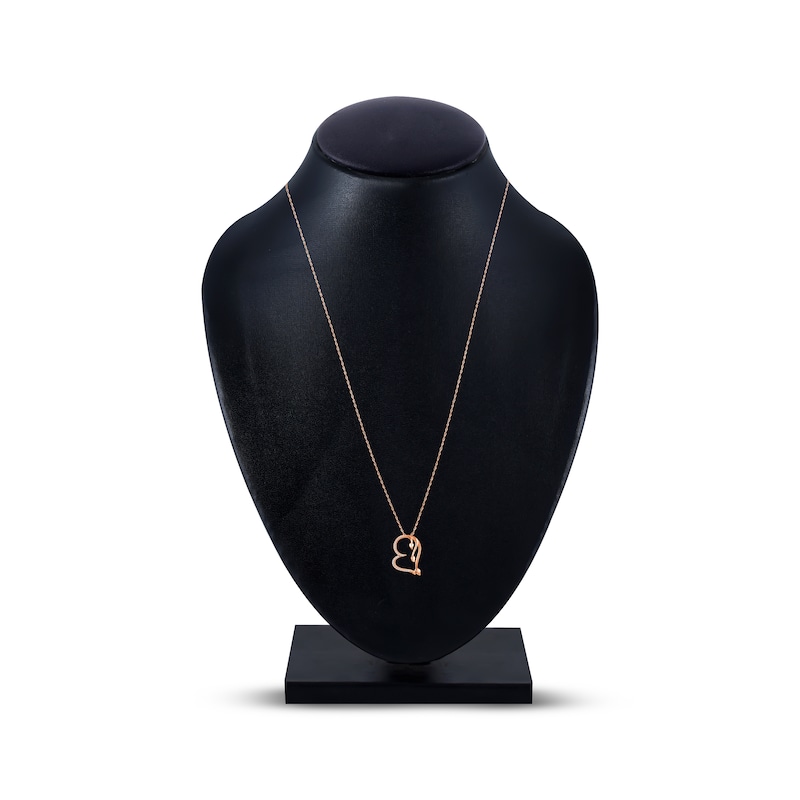 Main Image 4 of Diamond & Pink Sapphire Tilted Heart Leaf Necklace 1/8 ct tw 10K Rose Gold 18"