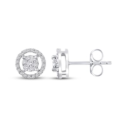 Multi-Diamond Circle Halo Stud Earrings 1/4 ct tw 10K White Gold
