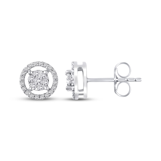 Multi-Diamond Circle Halo Stud Earrings 1/4 ct tw 10K White Gold