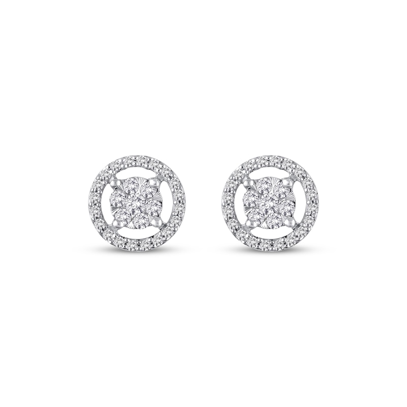 Main Image 2 of Multi-Diamond Circle Halo Stud Earrings 1/4 ct tw 10K White Gold