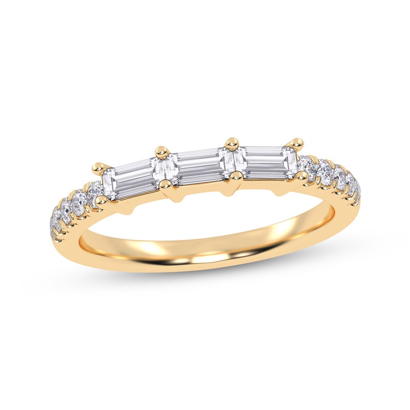 Main Image 1 of Adore Baguette & Round-Cut Diamond Three-Stone Anniversary Ring 1/3 ct tw 14K Yellow Gold